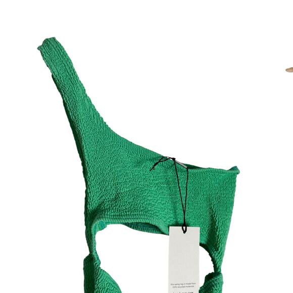 Bond Eye Rico Green One Shoulder Cut Out One Piece Crinkle Swimsuit One Size - Picture 3 of 9
